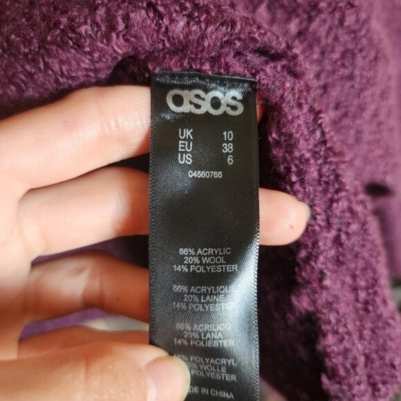 Asos Purple Berry Wool Blend Soft Knit Crew Neck Sweater Size 6 - Picture 6 of 6